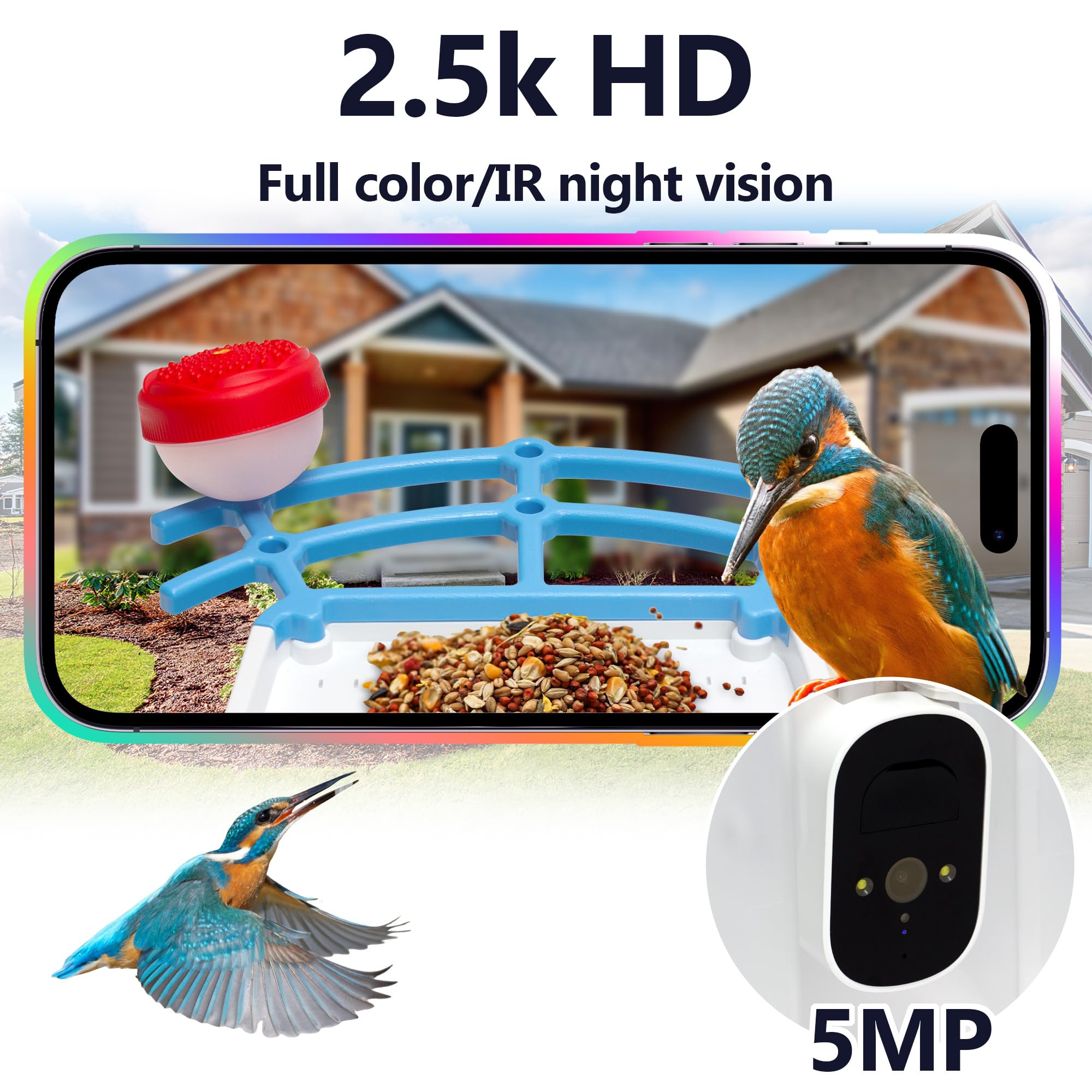 Smart WiFi Bird Feeder with Camera - Solar Powered Squirrel Proof Outdoor Birdhouse for Hummingbirds & Wild Birds - Wireless Video Monitoring, Perfect Garden Gift for Dad, Mom, Women & Bird Lovers (Great for Backyard Bird Watching & Nature Observation)