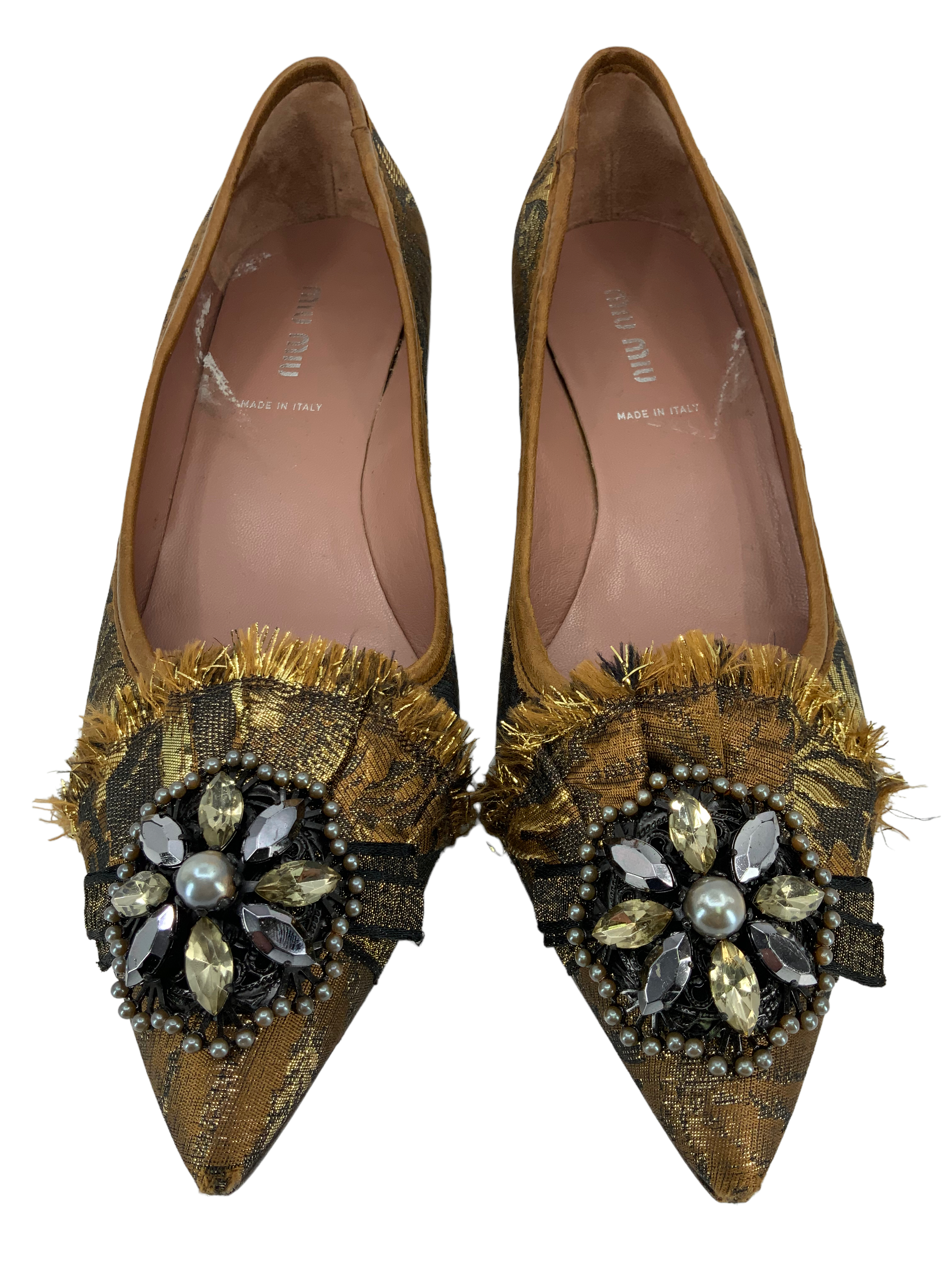 Miu Miu Jacquard Embellished Fabric Pumps Women's Shoes Size 8.5 - Elegant Heels for Parties, Weddings & Special Occasions