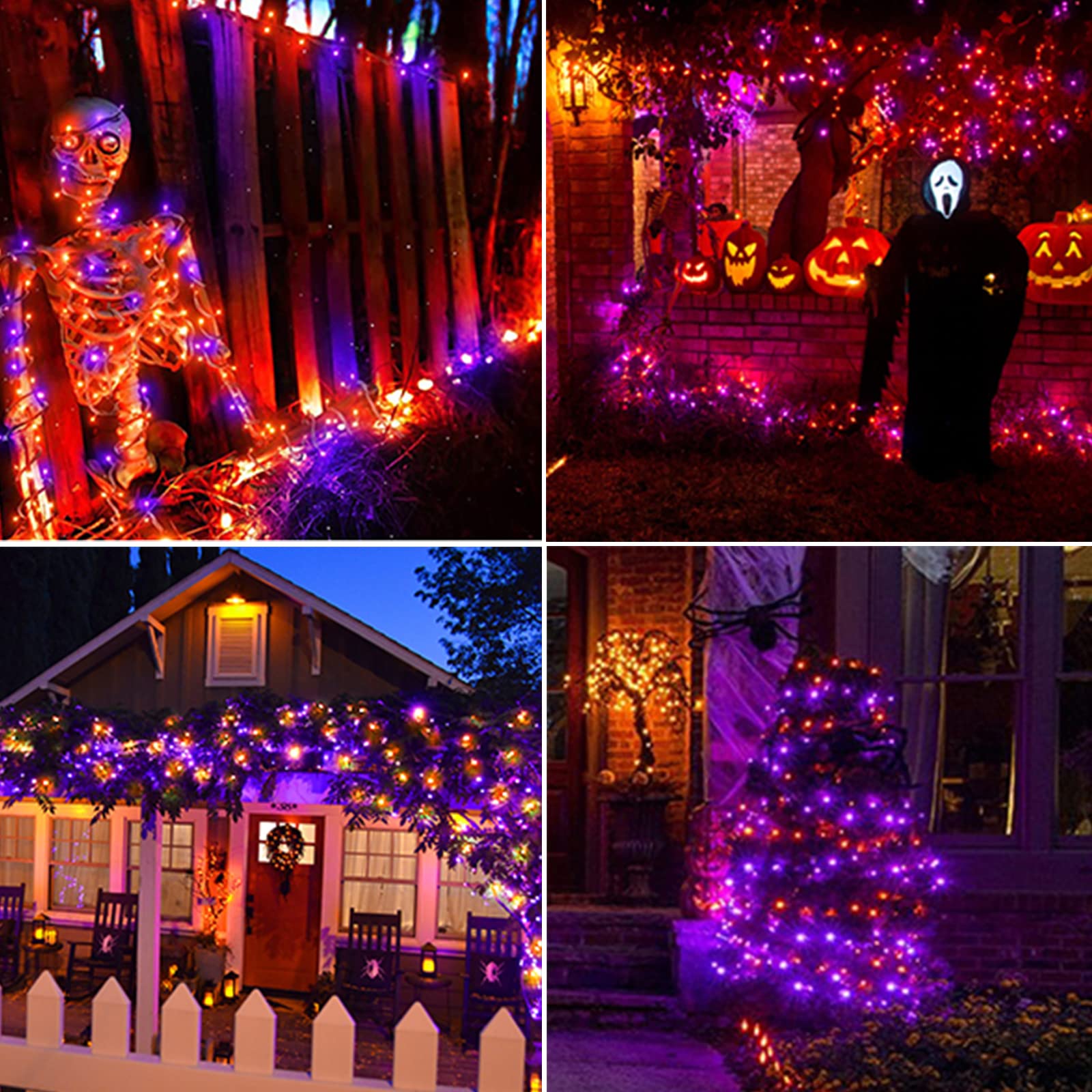iBaycon 2 Pack 50 LED Halloween String Lights - 16.4ft Battery Operated Orange & Purple Waterproof Fairy Lights with 8 Modes & Timer - Indoor Outdoor Halloween Party Decorations for Yard, Porch, Window, Pumpkin Display