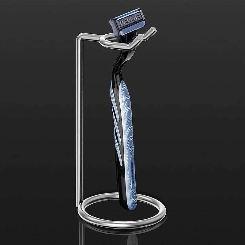 Premium Chrome-Plated Metal Shaving Brush & Razor Stand - Durable Beard Grooming Kit Holder for Men - Perfect for Bathroom, Travel & Gift Giving