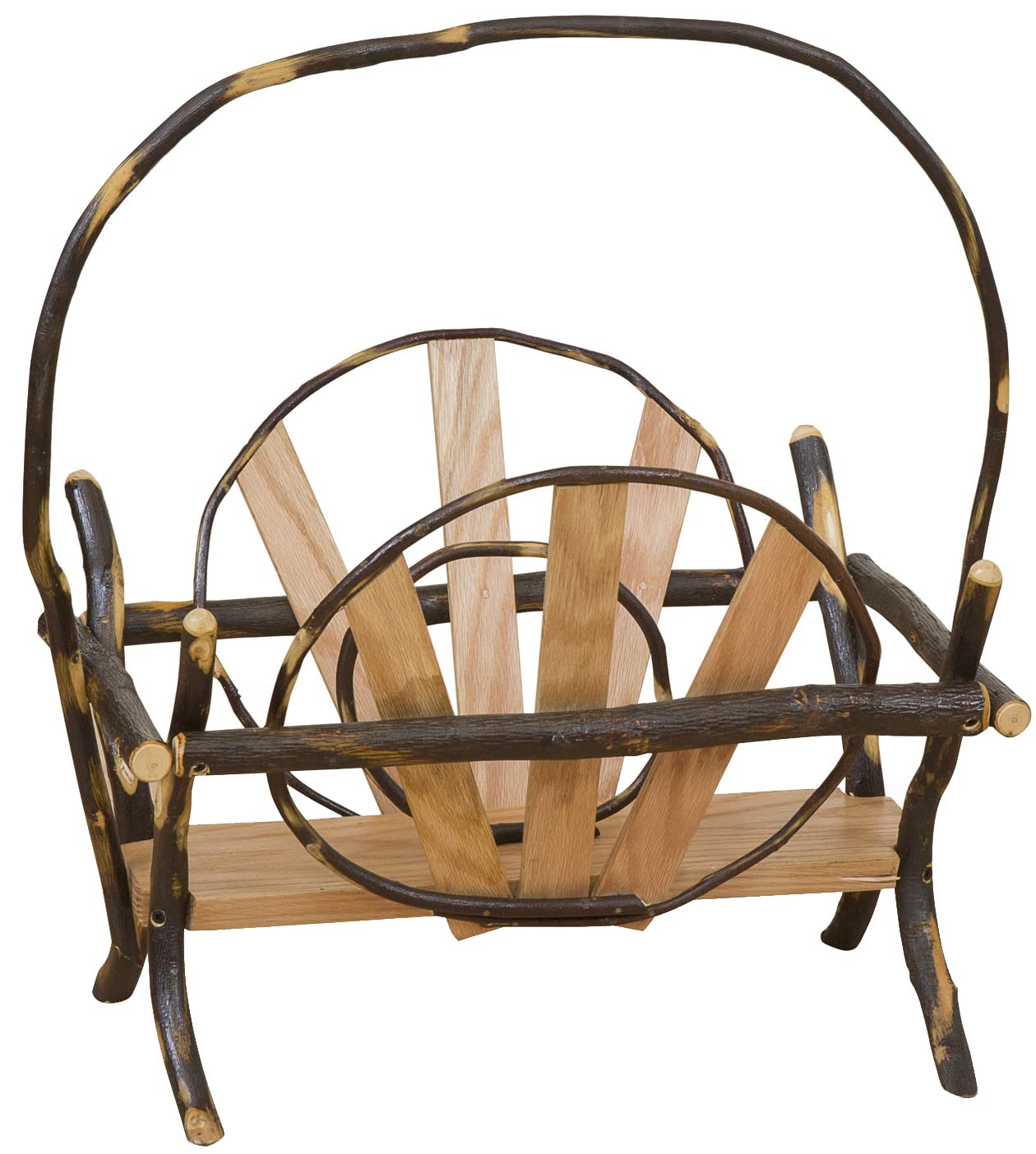 Handcrafted Hickory Log & Oak Magazine Stand - Rustic Wooden Furniture for Home & Office Decor | Perfect for Living Room, Study, or Waiting Area