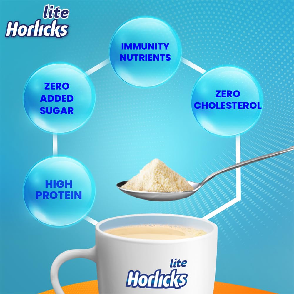 Horlicks Lite Badam Flavor Health Drink for Adults - 450g/500g High Protein Nutrition Powder with Immunity Boost, No Added Sugar | Ideal for Breakfast, Post-Workout & Healthy Lifestyle
