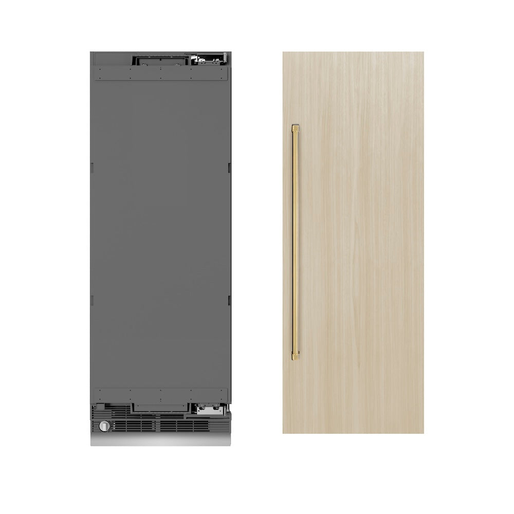 ZLINE Autograph Edition 30-inch 16.7 cu. ft. Panel Ready Column Refrigerator - Graphite Gray Interior with Polished Gold Accents (RBCRVZ 30 G) | Premium Built-In Fridge for Modern Kitchens & Luxury Homes