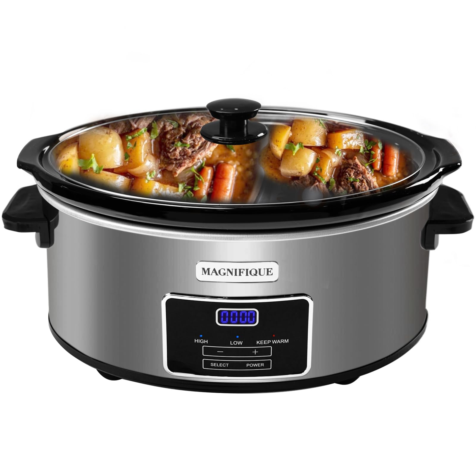8-Quart Digital Programmable Slow Cooker with Timer - Smart Kitchen Appliance for Family Dinners & Meal Prep - 10+ Serving Capacity - 3 Heat Settings (Warm/Low/High) - Perfect for Soups, Stews, Pot Roasts & Party Dishes