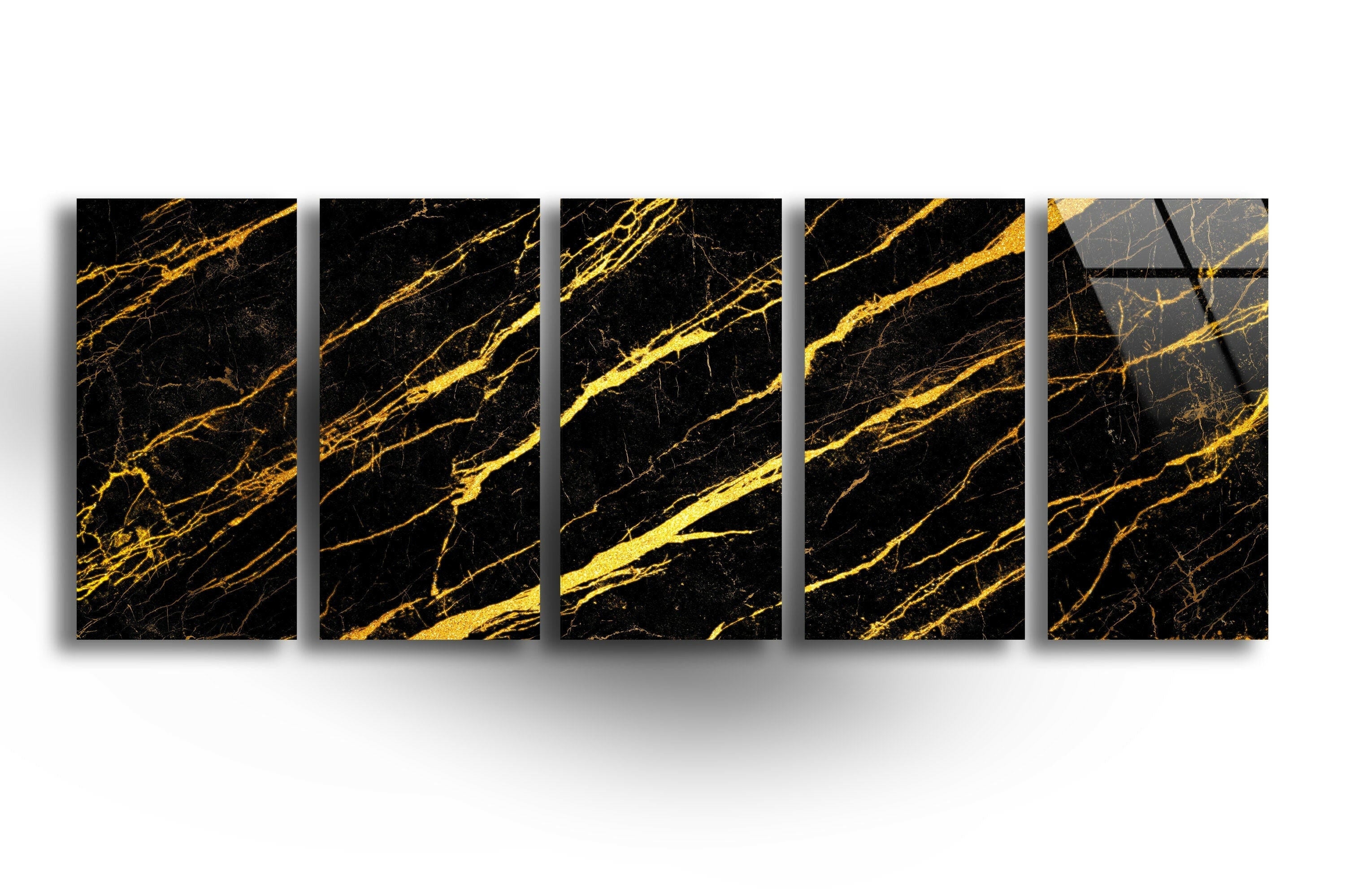 Elegant Black Marble with Gold Veins Glass Wall Art - Modern Home Decor for Living Room, Bedroom & Office