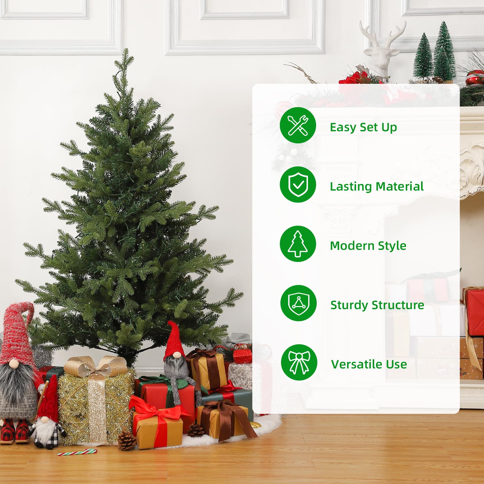GARVEE 4 Ft Pre-Lit Artificial Christmas Tree with 150 Warm White LED Lights | 265 Branch Tips | Easy Assembly Indoor/Outdoor Holiday Decor for Home, Office & Party