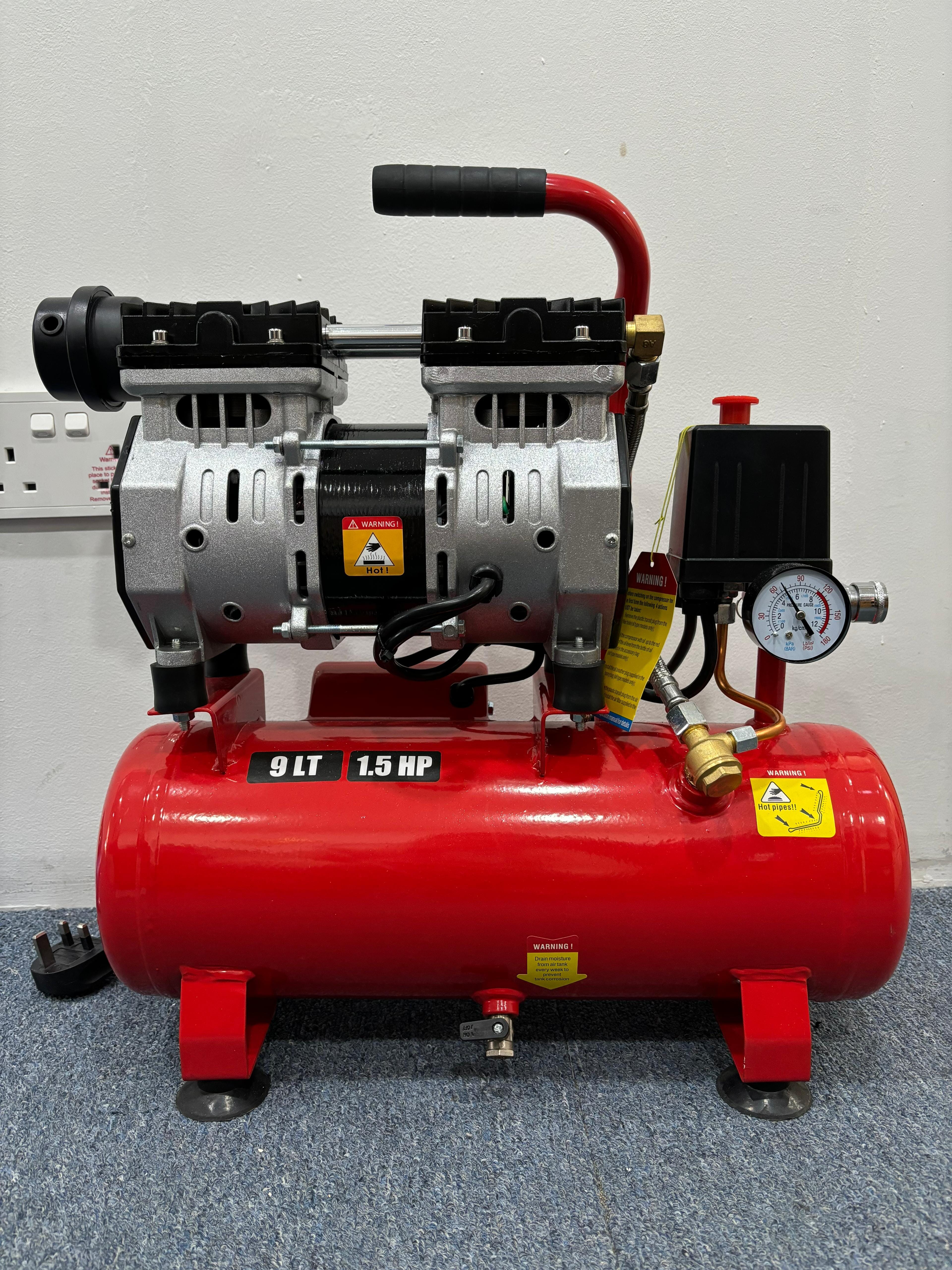 **Aiko 1.5HP 9L Oil-Free & Silent Air Compressor (Red) - Model GDG09 RED | Portable & Quiet for Home DIY, Car Tires, Airbrushing & Inflatable Toys**