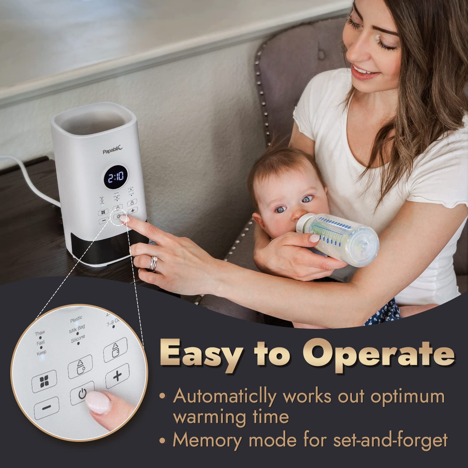 Papablic Baby Bottle Warmer Pro - Digital Milk Warmer for Breastmilk & Formula with Auto Shut-Off & Overheat Protection | Perfect for Night Feedings & Travel Use