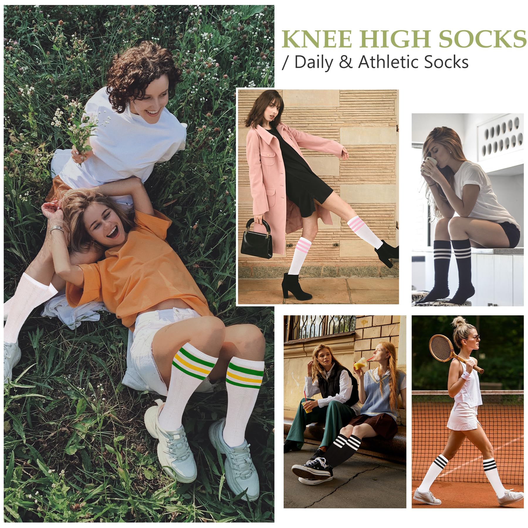 Zando Women's Knee High Athletic Socks - Long Striped Tube Socks for Running, Hiking & Sports - Breathable Comfort for Outdoor Activities & Casual Wear