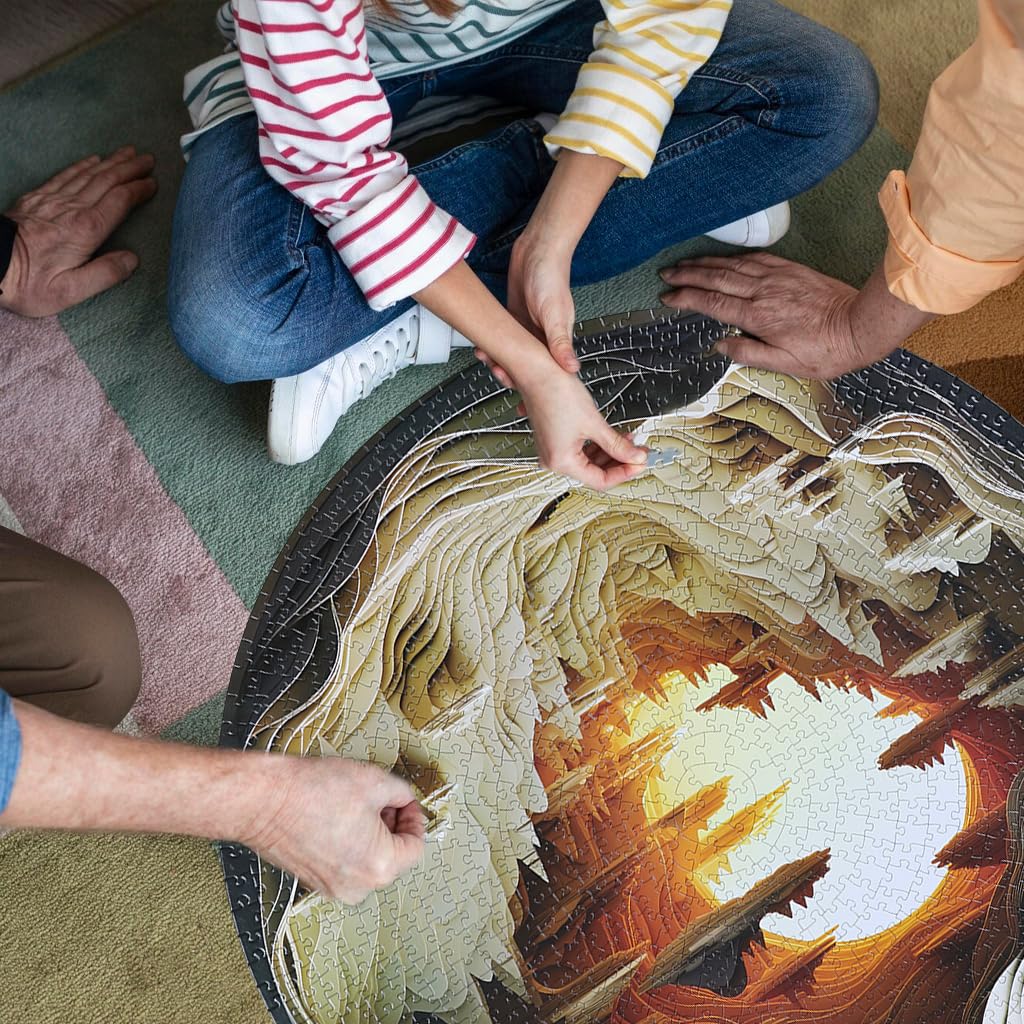 Bgraamiens 1000-Piece Round Puzzle - 3D Visual Dawn Inside a Cave | Autostereoscopy Challenge for Adults | Unique Hard Puzzle BG24011 | Perfect for Home Decor, Brain Training & Family Game Night