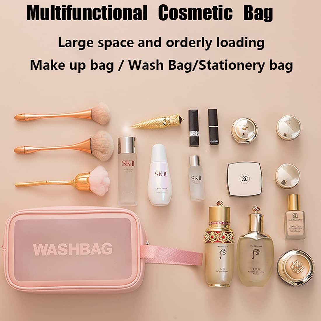 Waterproof Transparent PVC Toiletry Bag for Women - Pink Makeup Travel Cosmetic Organizer with Zipper, Portable Wash Bag for Bathroom, Gym, and Vacation Essentials Storage