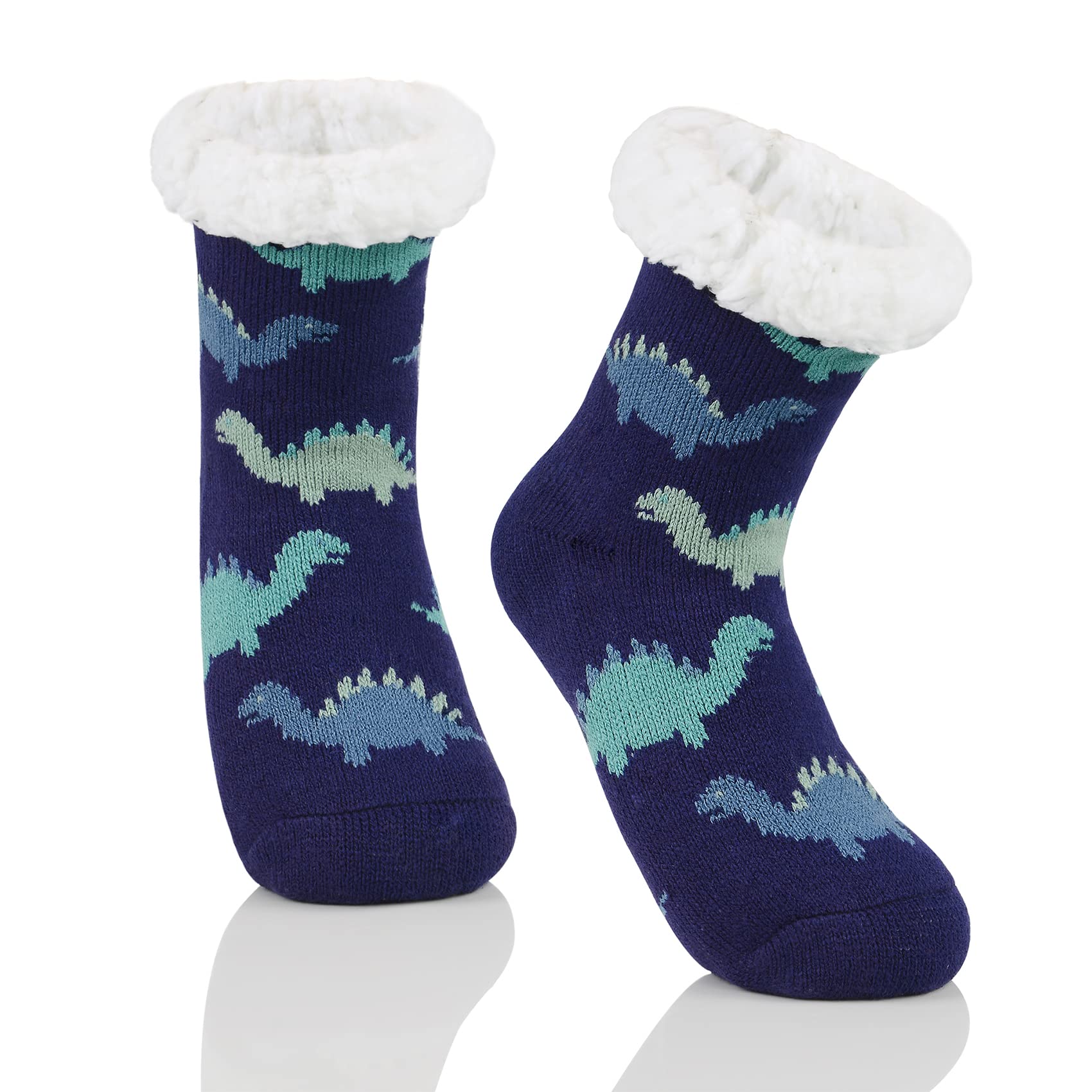 Durio Kids Slipper Socks for Girls & Boys - Warm Fuzzy Animal Slippers with Anti-Slip Grips | Cozy Winter Indoor/Outdoor Socks for Christmas Gifts & Home Wear