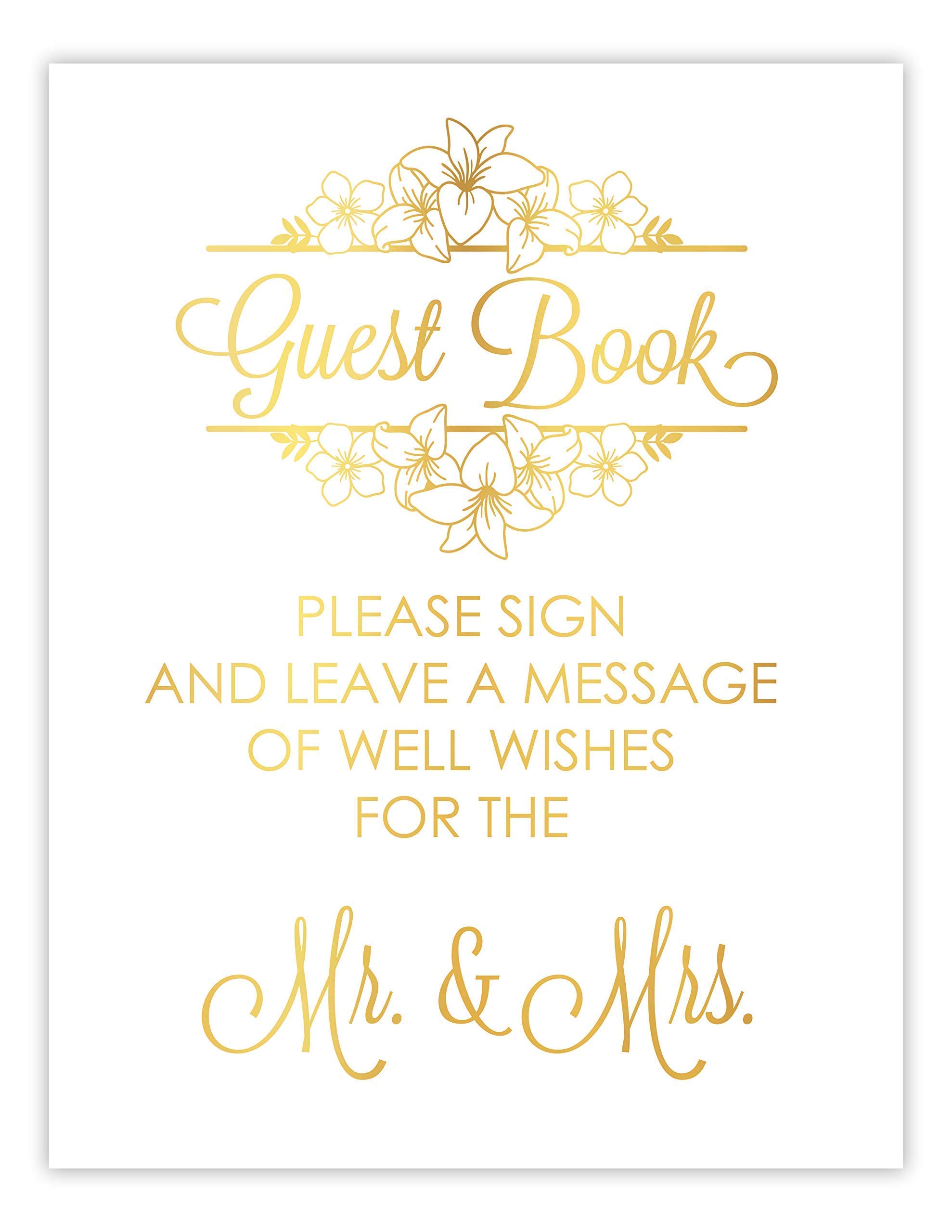 Elegant Gold Foil Wedding Guest Book Sign - Please Sign In Guestbook for Wedding Ceremony - Floral Design Unframed Poster on Premium Foil Cardstock - Multiple Sizes Available - Perfect for Wedding Receptions, Bridal Showers & Anniversary Celebrations