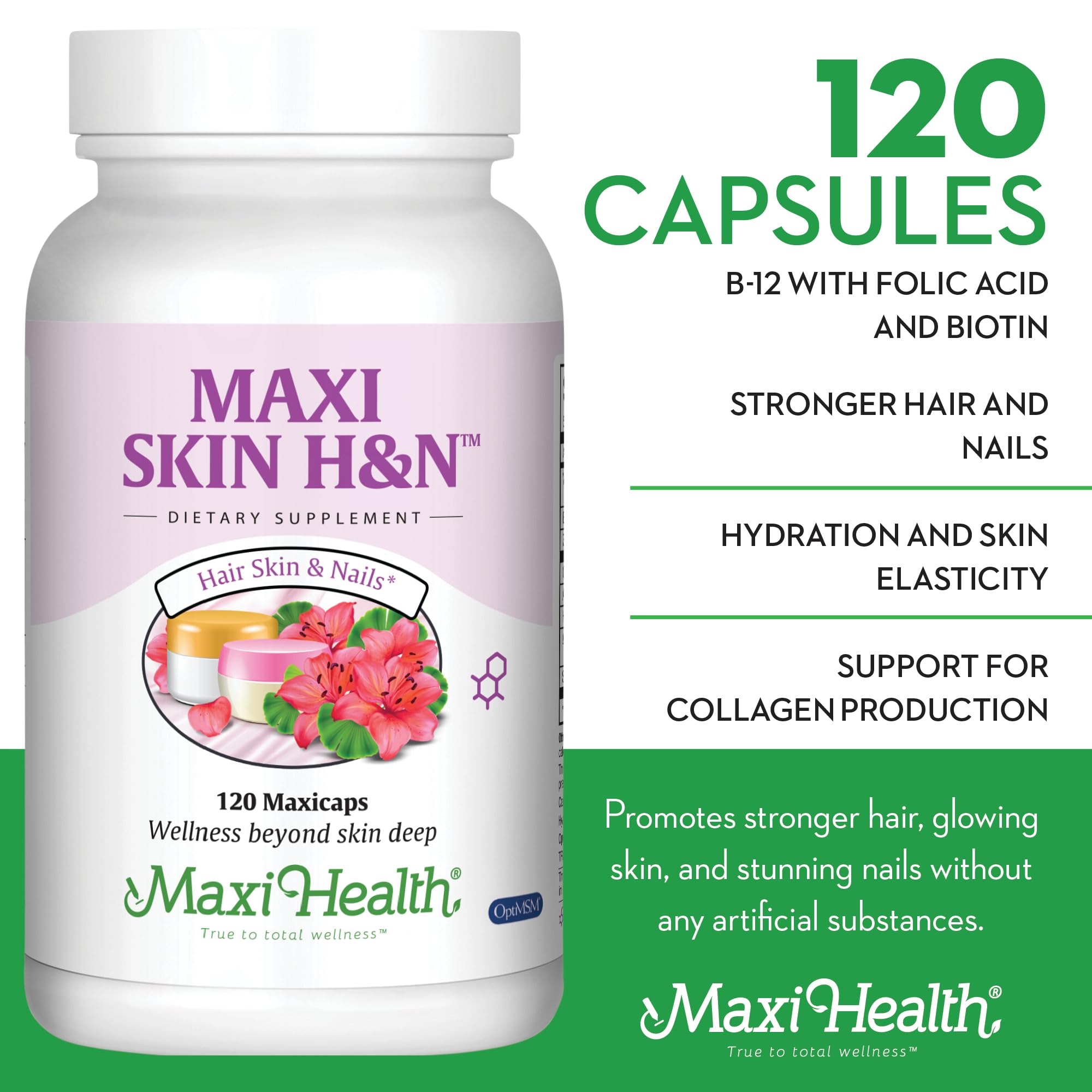Hair, Skin & Nails Vitamins with Hyaluronic Acid, Biotin & Collagen - Hair Growth Supplement for Women & Men - Supports Healthy Hair, Strong Nails & Glowing Skin - 120 Capsules - Ideal for Daily Beauty Routine & Anti-Aging Care