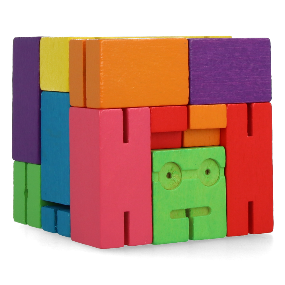 Cubebot Medium Multicolor Wooden Puzzle Toy - Fun Educational STEM Gift for Kids & Adults - Perfect for Home, Office, Classroom & Travel Play