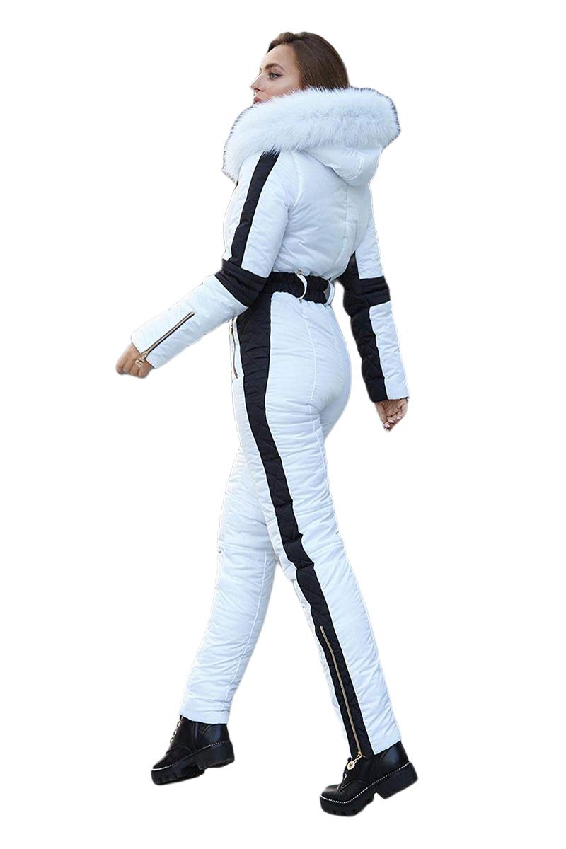 Yousify Women's Winter Onesie Ski Jumpsuit - Waterproof Snowsuit with Removable Fur Collar for Outdoor Sports & Snow Activities | Perfect for Skiing, Snowboarding & Cold Weather Adventures