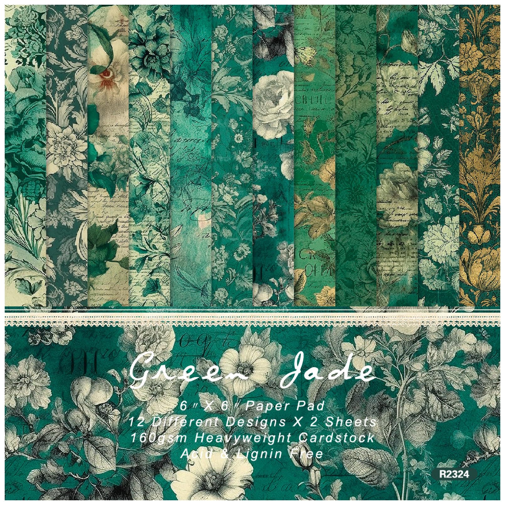 Floral Cardstock Paper 6x6 Inch - 24 Sheets Single-Sided Scrapbook Paper Pad with Flower Patterns for Card Making, DIY Crafts, Photo Albums, Journals & Decorative Backgrounds - Green