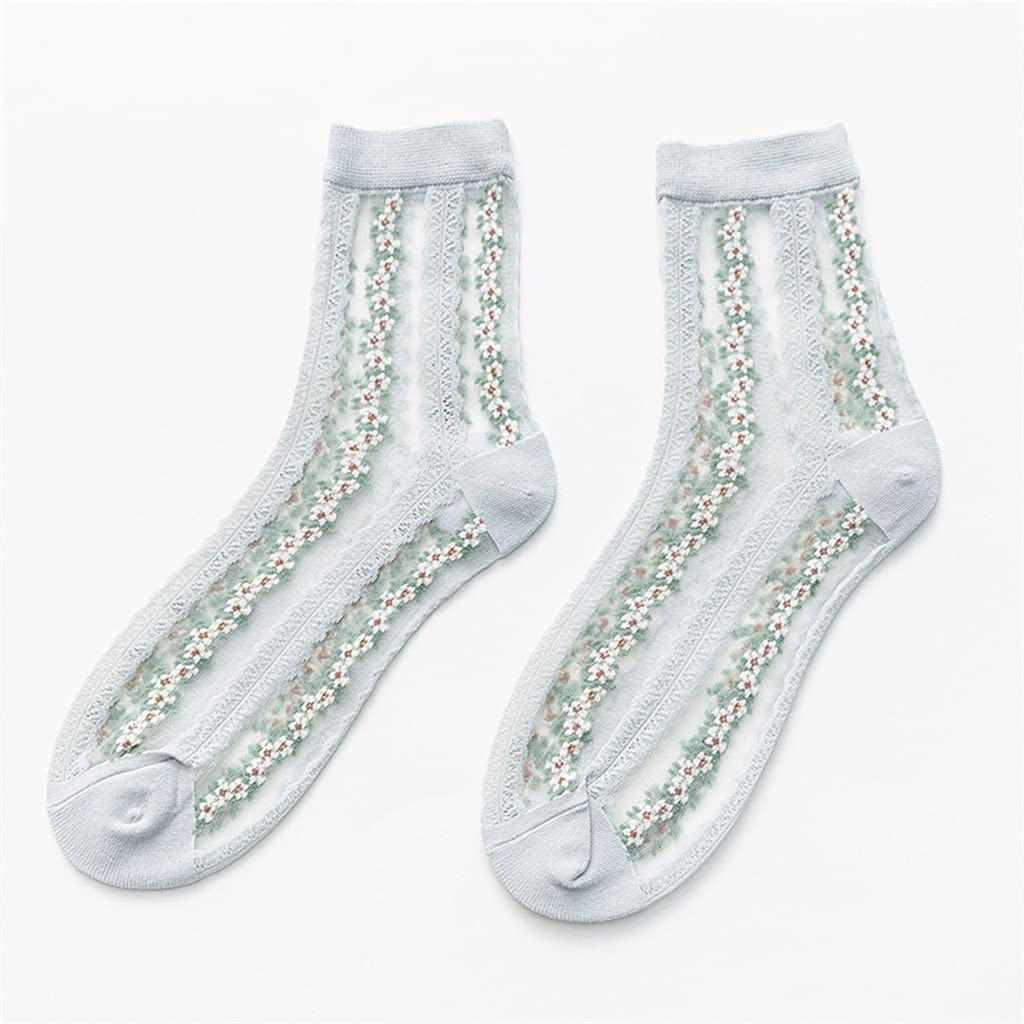 3 Pairs Crystal Lace Silk Women's Socks - Summer Thin Transparent Breathable Floral Print Crew Socks for Women (Size 34-39) | Perfect for Weddings, Parties & Daily Wear