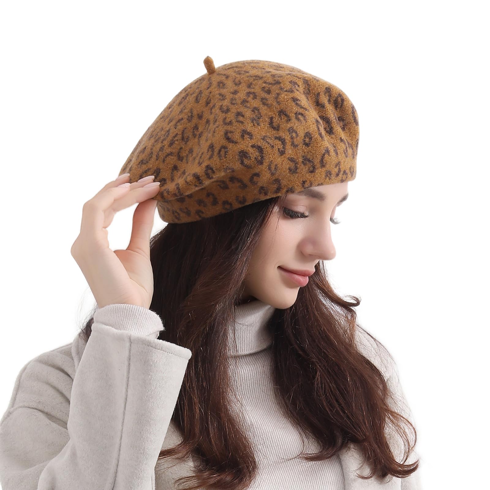 Classic Wool Leopard Print Beret Hat for Women & Men - French Painter Style Winter Warm Hat for Fashion & Outdoor Activities