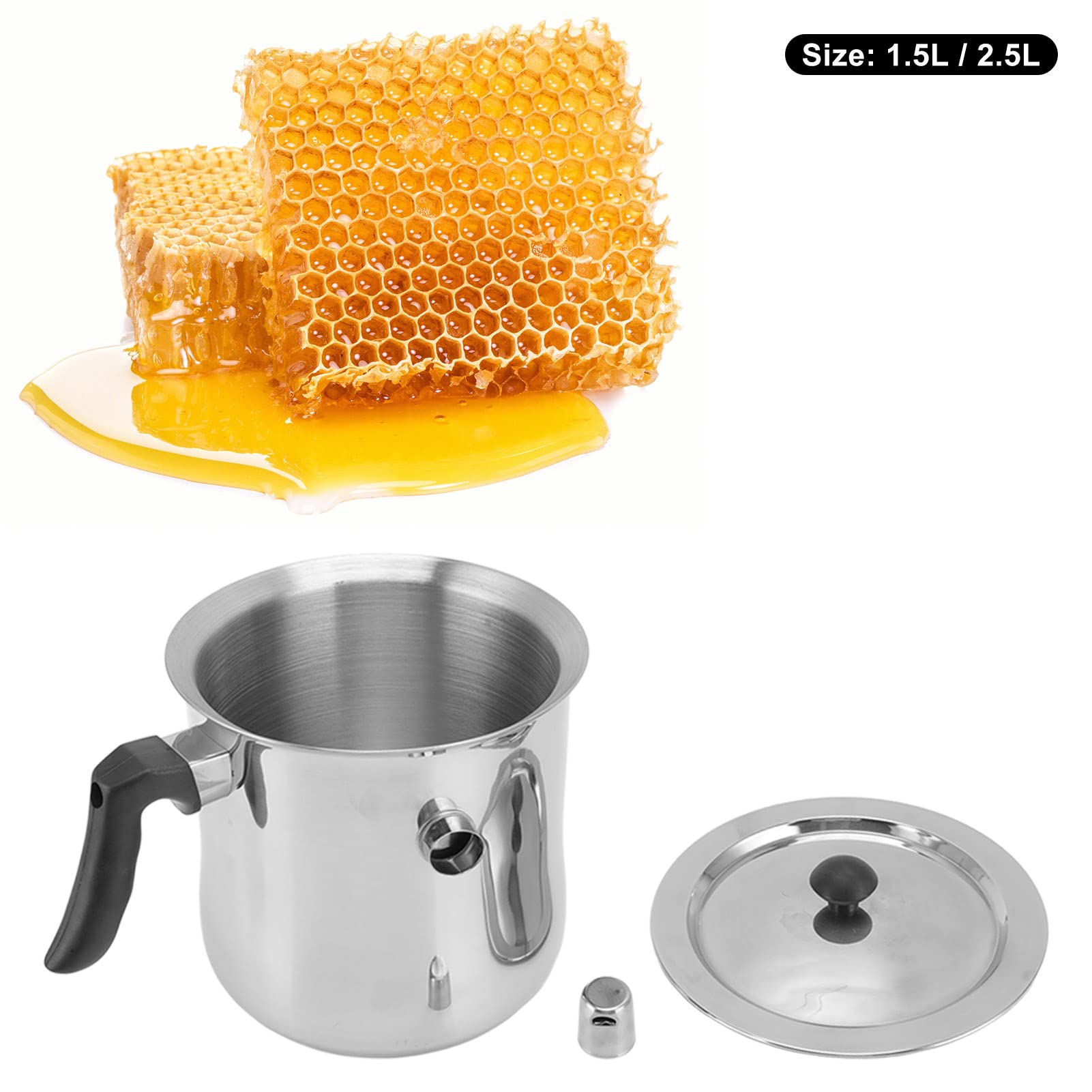 Premium 304 Stainless Steel Bee Wax Melting Pot for Candle Making - 2.5L Capacity with Heat-Resistant Handle & Lid - Beekeeping & DIY Candle Supplies (Perfect for Home Crafting, Soap Making & Wax Melting Projects)