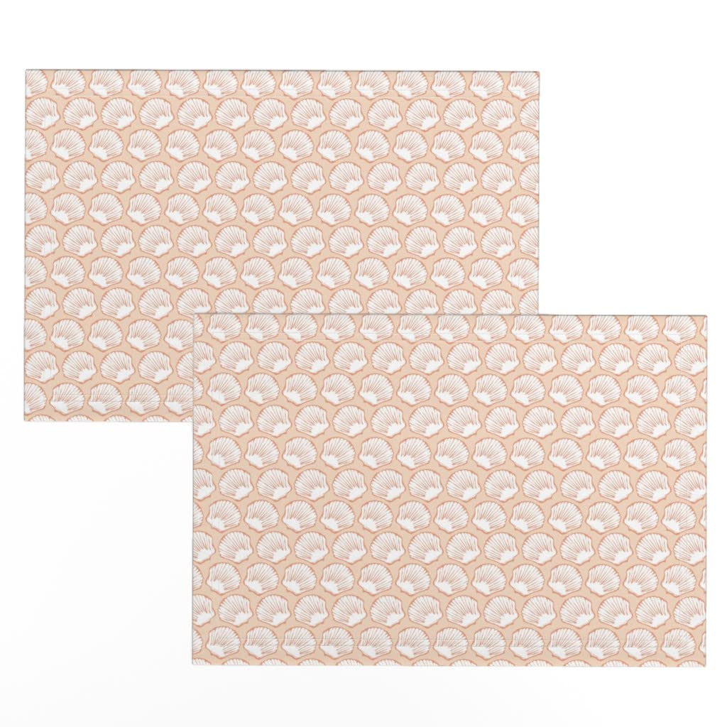 Spoonflower Linen Cotton Canvas Placemats Set of 2 - Seashells Beach Ocean Nautical Coral Peach Sea Clamshell Print Table Mats for Dining, Kitchen Decor, Coastal Home Decor, Beach House Essentials