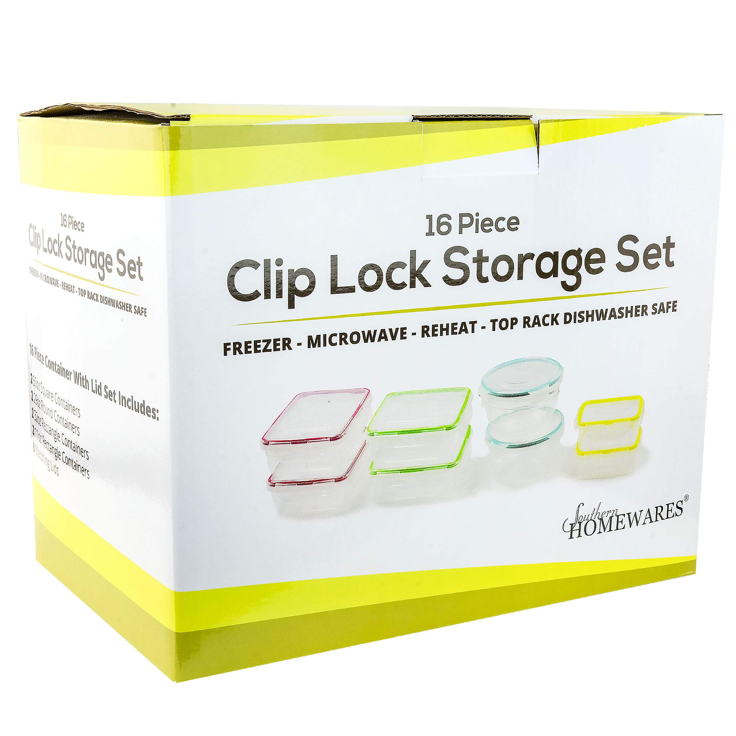 Southern Homewares 16-Piece Clip Lock Food Storage Container Set - Airtight Kitchen Organizers, Microwave & Dishwasher Safe BPA-Free Plastic - Perfect for Meal Prep, Leftovers & Pantry Organization