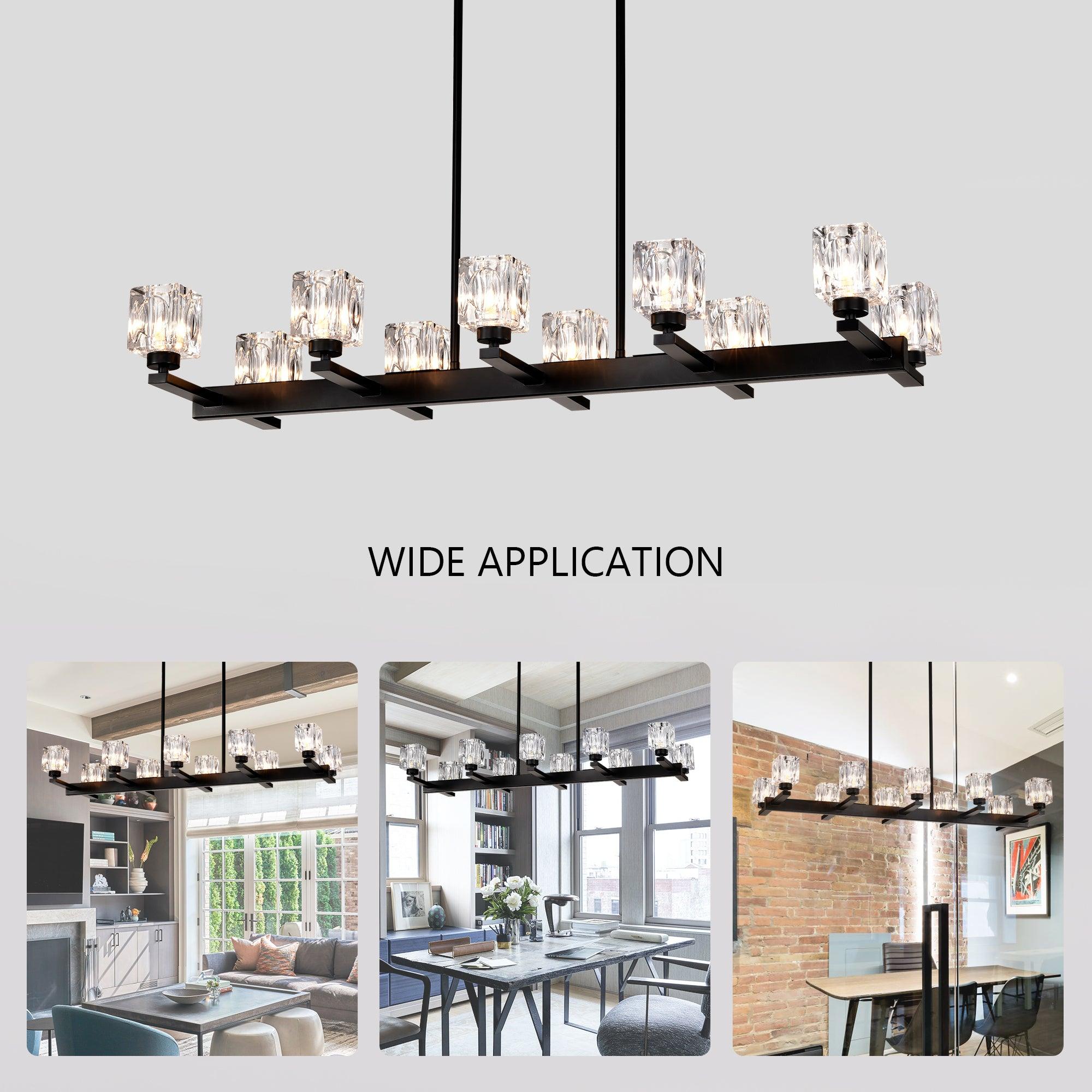 10-Light Black Farmhouse Linear Chandelier - Modern Crystal Pendant Lighting for Dining Room, Kitchen Island, Bar & Long Table - G9 Bulb Compatible (10xG9, Max 40W) - Perfect for Rustic, Industrial & Contemporary Home Decor