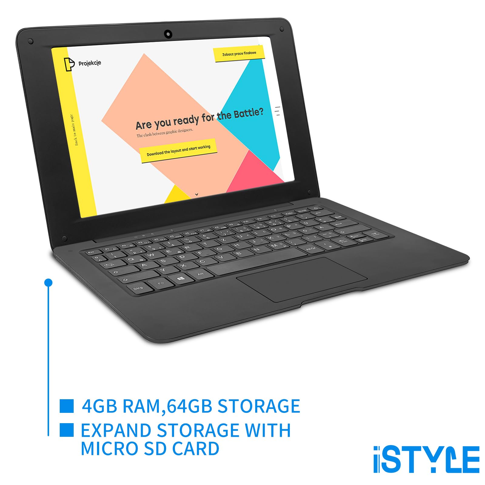 10.1 Inch Ultra Thin Windows 10 Laptop - Intel Quad Core, 4GB RAM, 64GB Storage, Expandable to 1TB, USB 3.0, WiFi, HDMI, Bluetooth | Portable Netbook for Work, Study & Travel (Black)