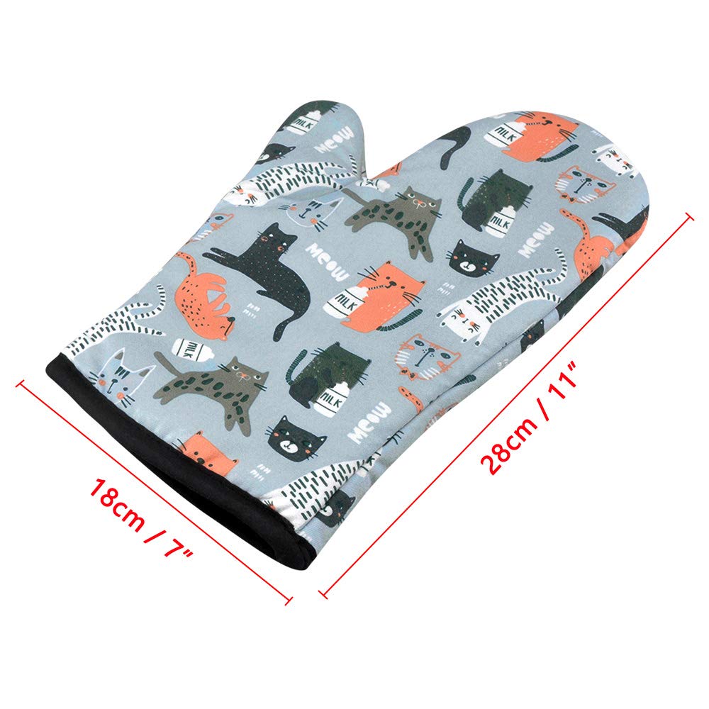 AYADA Heat Resistant Oven Mitts - Breathable Kitchen Gloves for Baking, Grilling, BBQ & Cooking - 1 Pair Cat Design - Perfect for Pizza, Cookies, Cakes & Hot Dish Handling
