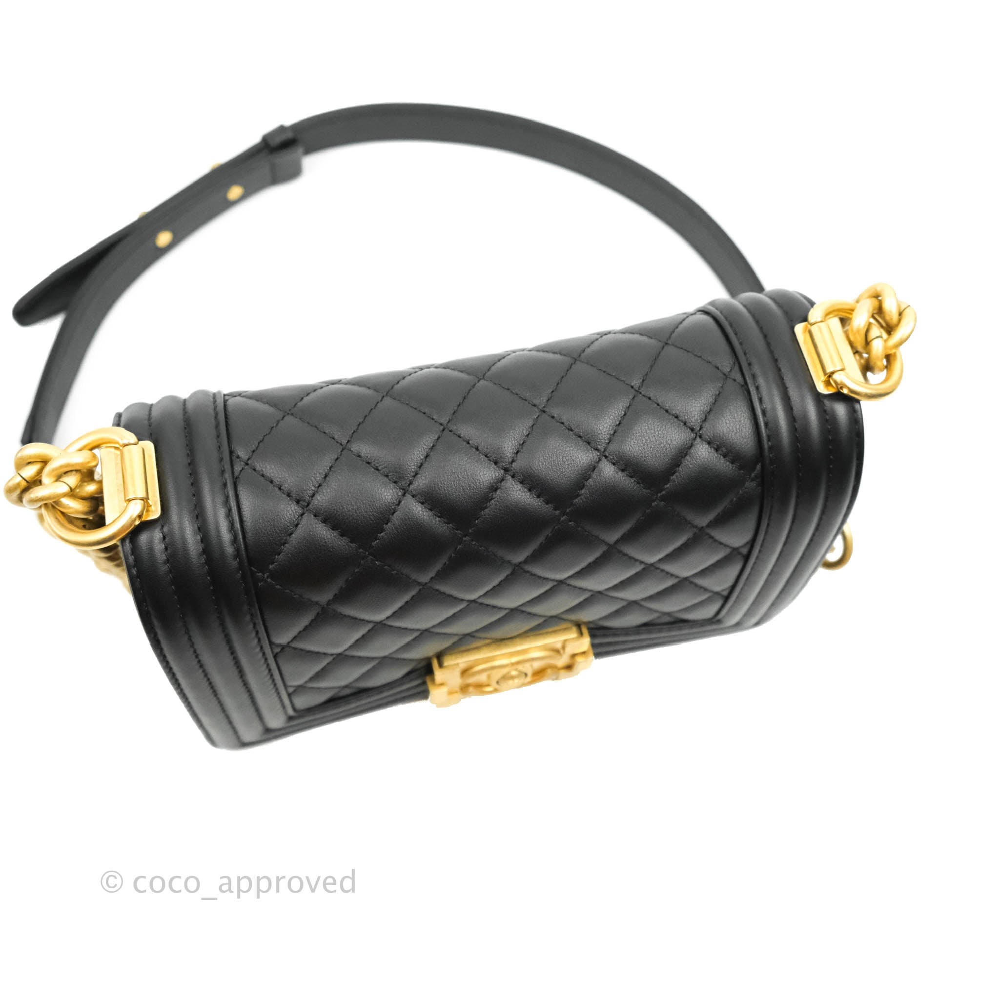 Chanel Boy Quilted Small Handbag Black Calfskin Leather with Aged Gold Hardware - Perfect for Evening Events, Parties & Luxury Fashion Accessories
