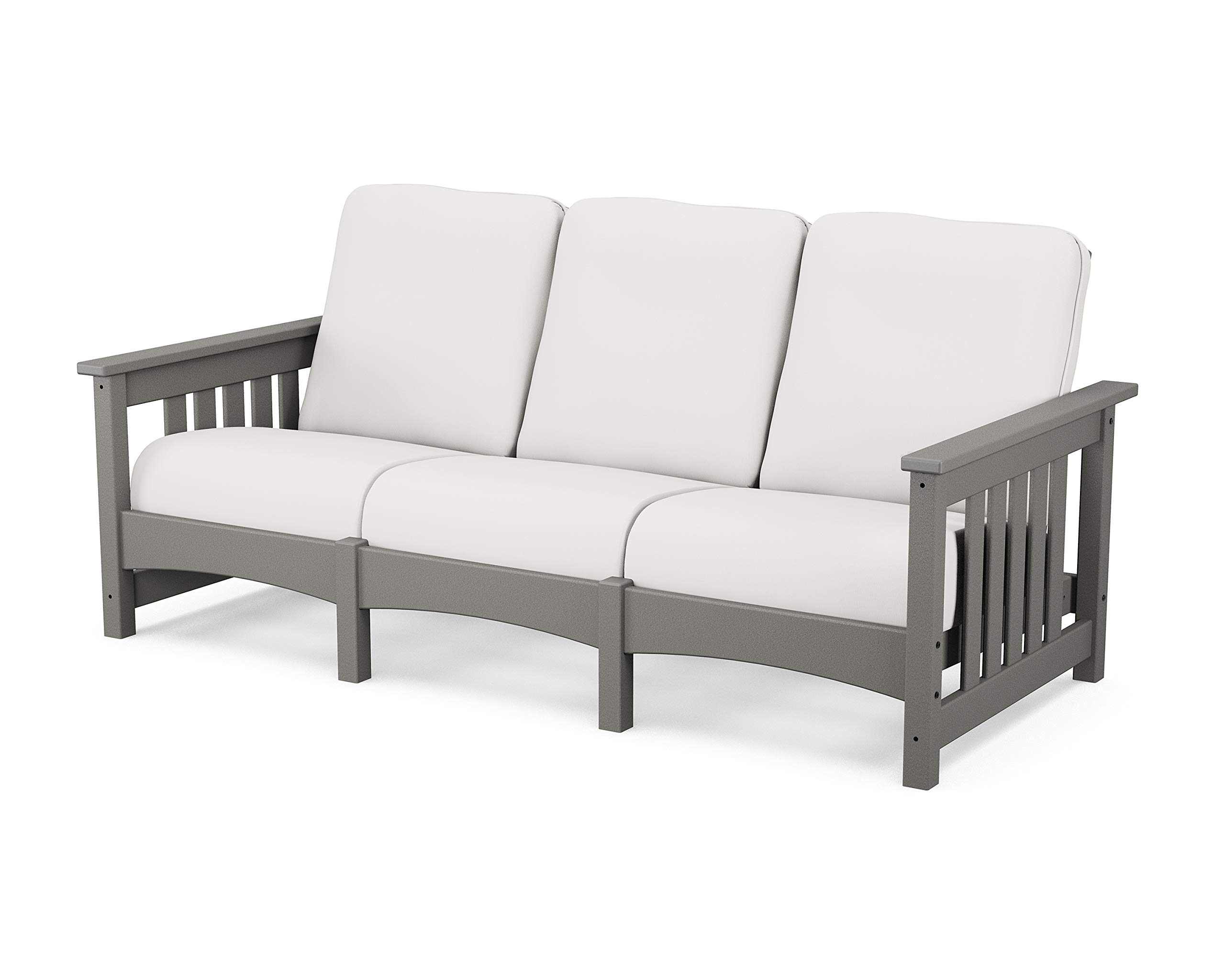 Premium Mission Sofa in Slate Grey - Textured Linen Upholstery for Living Room, Lounge & Home Office Comfort