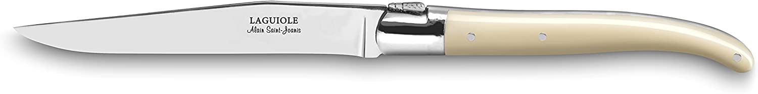 Premium Laguiole Steak Knives Set of 6 with Faux Ivory Resin Handles - French Style Steak Cutlery for Fine Dining, BBQ & Meat Lovers