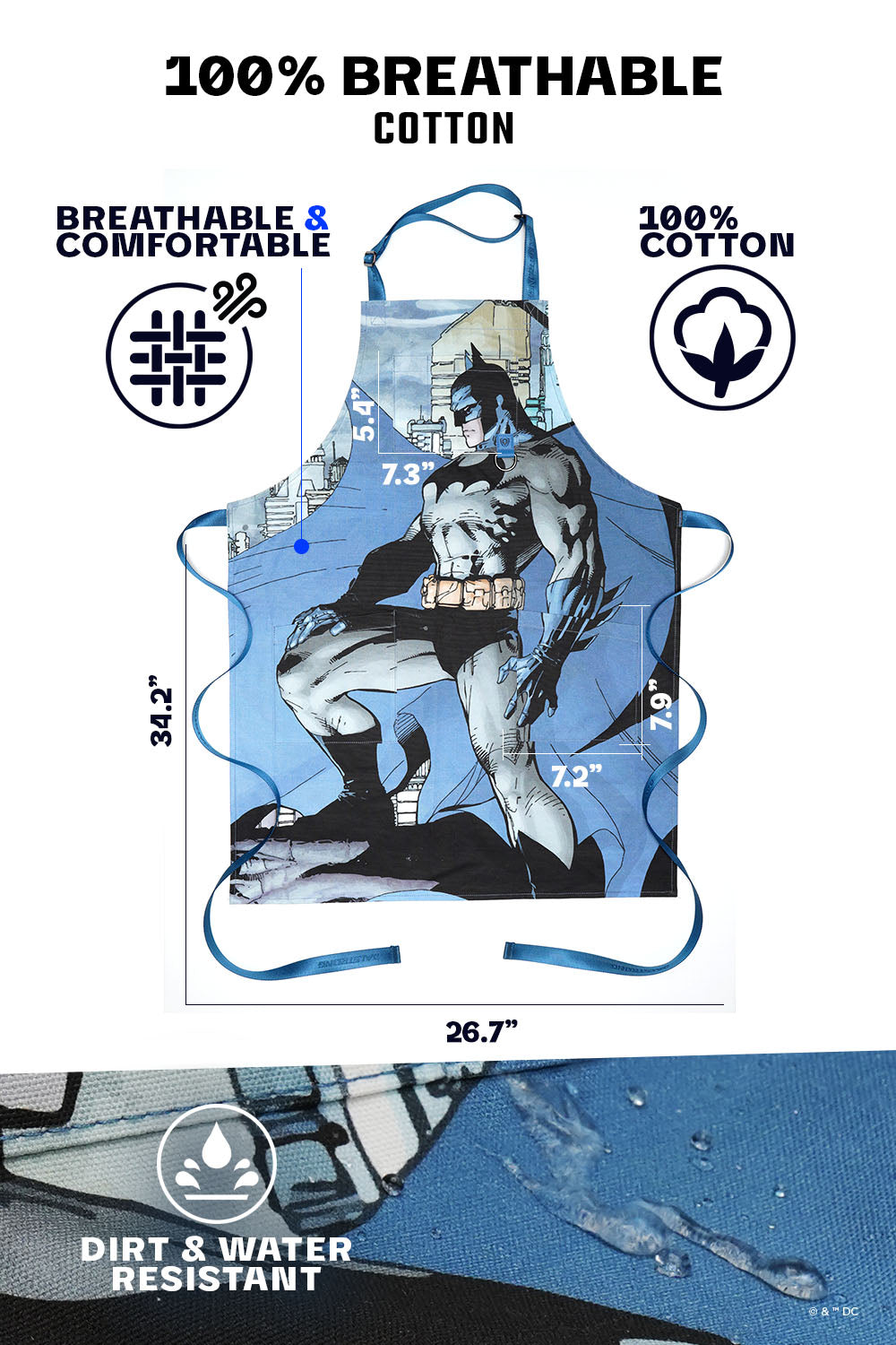 Batman™ Edition Chef's Apron - 100% Breathable Cotton Kitchen Apron for Cooking & Grilling - Premium Dalstrong© Blue Legend Design for Home Chefs & BBQ Enthusiasts