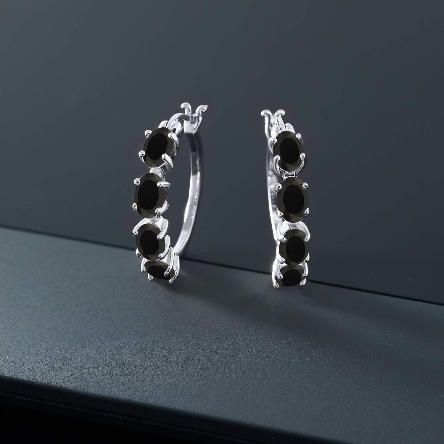 Gem Stone King 925 Sterling Silver 6X4MM Oval Gemstone Birthstone Hoop Earrings for Women - 22MM (0.85 Inch) Fine Jewelry Gifts for Her, Mom, Wife - Perfect for Birthdays, Anniversaries & Special Occasions