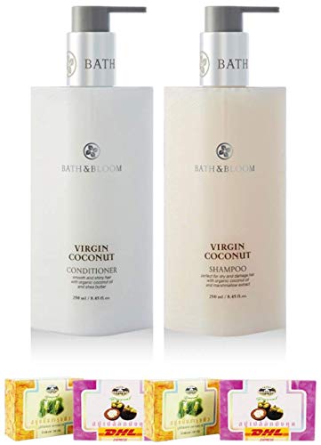 Bath & Bloom Virgin Coconut Shampoo and Conditioner Set A01 - Hydrating Hair Care for Dry & Damaged Hair - Natural Coconut Oil Formula - Free Tomato Facial Mask Included - Perfect for Daily Use & Salon-Quality Results