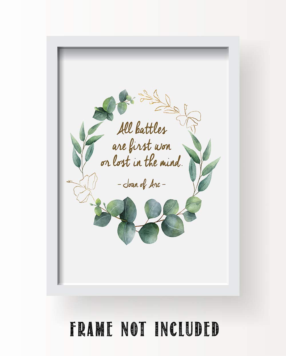 TJ Originals - 'All Battles Are First Won or Lost in the Mind' Joan of Arc Christian Bible Quote Wall Art Print, 11 x 14 Inches, Inspirational Home & Office Decor, Hibiscus Wreath Design – Perfect Gift for Family, Friends, Bible Study Groups & Faith-Based Spaces