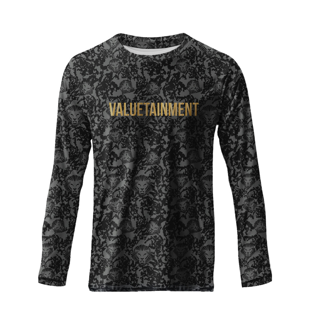 Lion Shield Charcoal Grey Performance Long Sleeve T-Shirt for Men - Moisture Wicking Workout Shirt for Gym, Running & Outdoor Activities