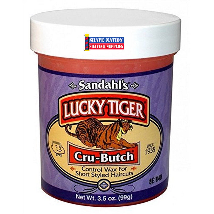 Lucky Tiger Cru Butch Hair Wax - 3.5oz Jar - Strong Hold Pomade for Men's Styling - Perfect for Slick Back, Pompadour & Classic Hairstyles