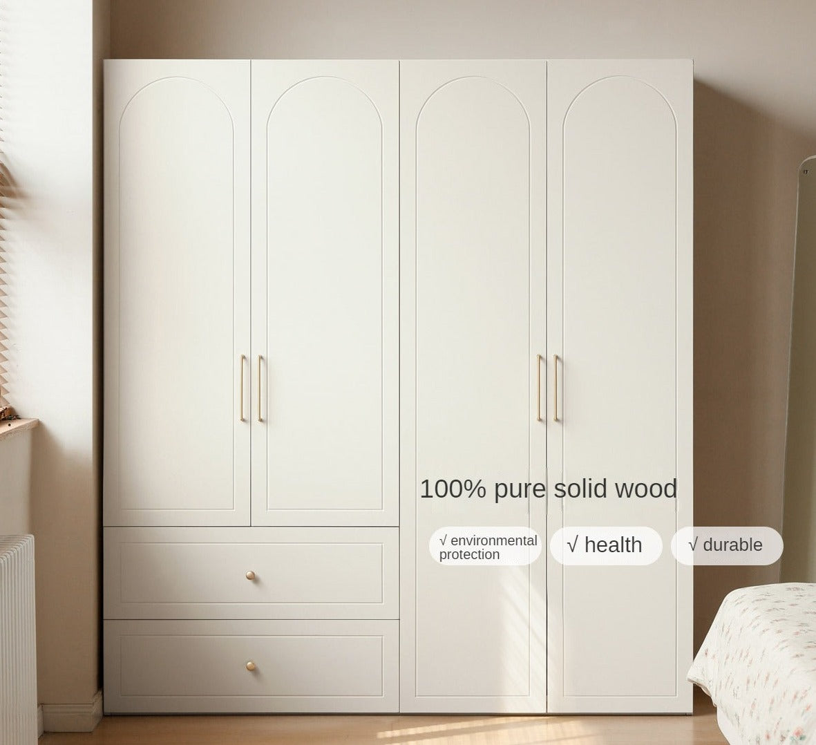 French Cream Pine Solid Wood Wardrobe - Elegant Bedroom Storage for Clothes & Accessories | Perfect for Master Bedroom, Guest Room & Walk-In Closets
