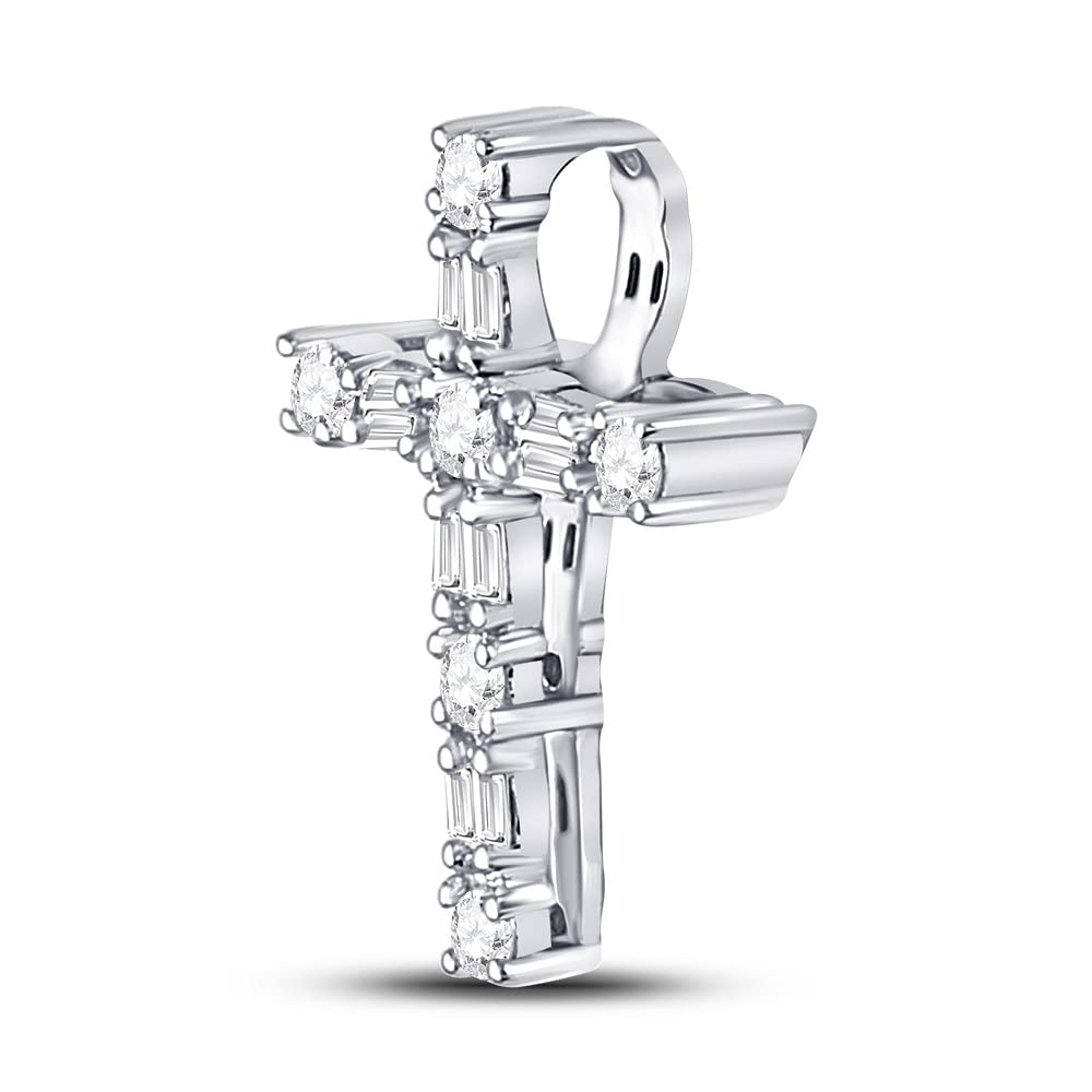 14K White Gold Women's Round Diamond Religious Cross Pendant Necklace - 1/4 CTTW, Perfect for Church, Baptism & Everyday Elegance