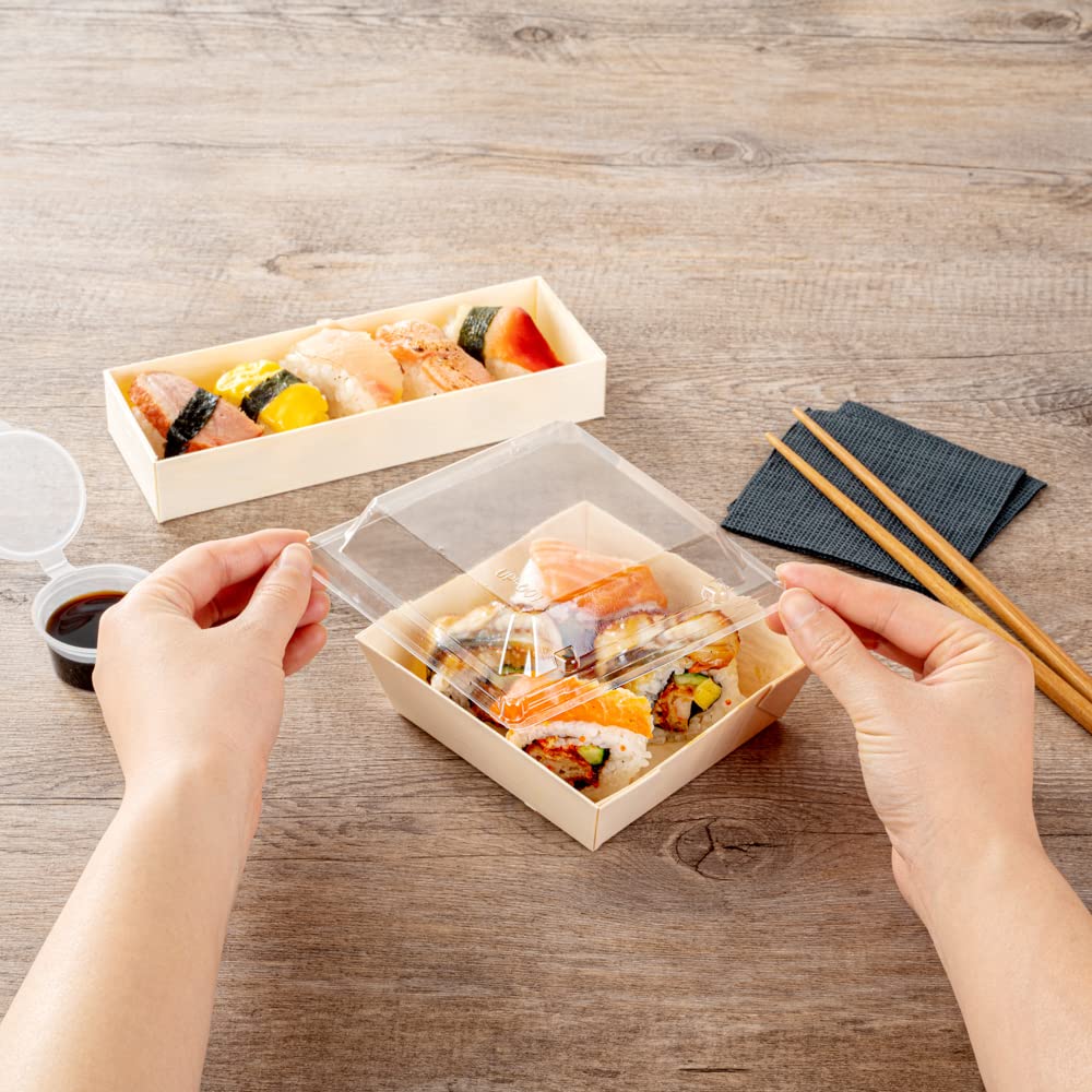 Restaurantware 100 Pack Clear Plastic Lids 5.3 x 5.3 x 1 Inch - Square Transparent To-Go Container Lids for 14 oz Flare Wooden Food Boxes (Containers Sold Separately) | Perfect for Takeout, Meal Prep & Catering