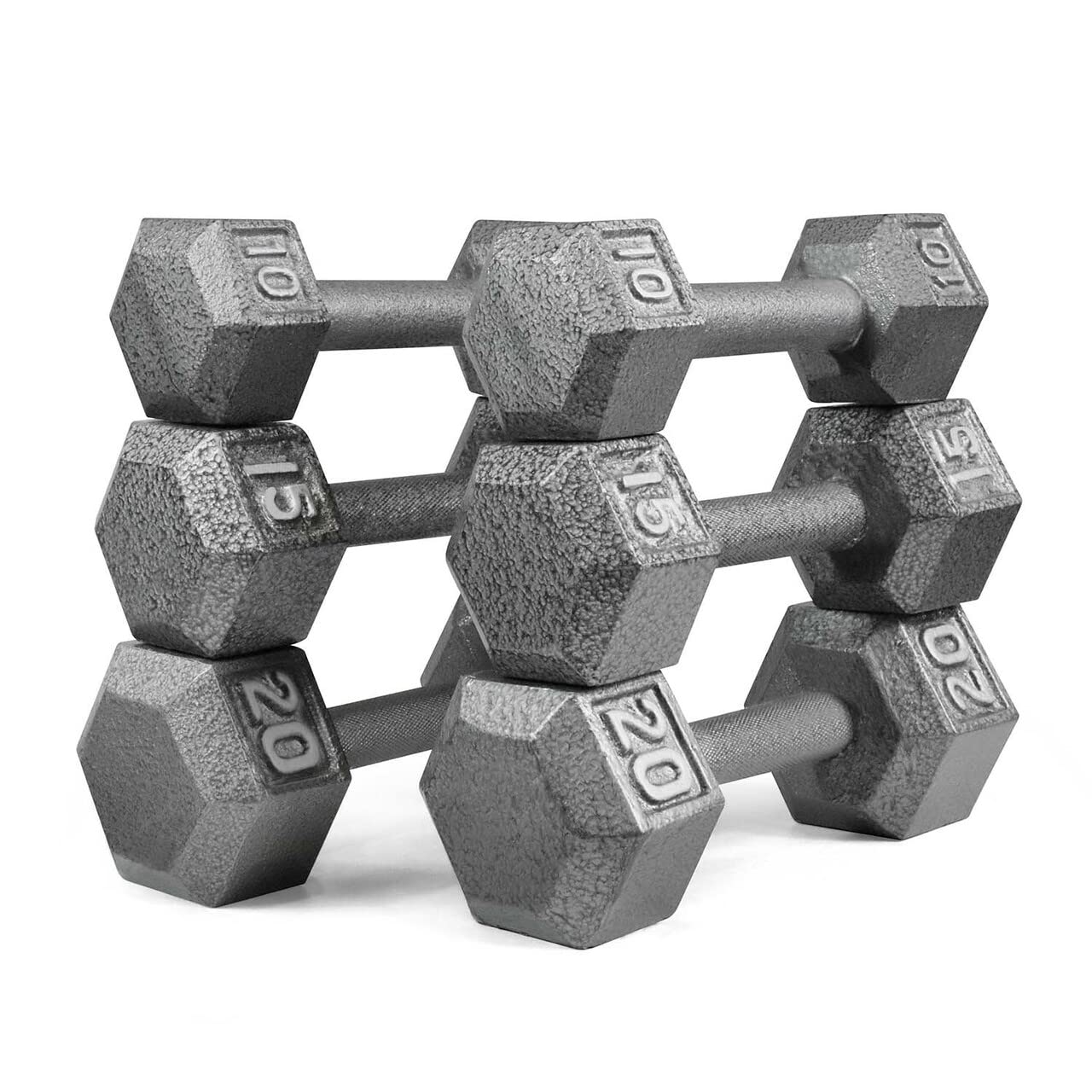 CAPHAUS Cast Iron Hex Dumbbell Set - Solid Grey Free Weights for Strength Training (Men & Women) | Home Gym Equipment for Weight Lifting & Fitness Workouts | Includes Optional Storage Rack
