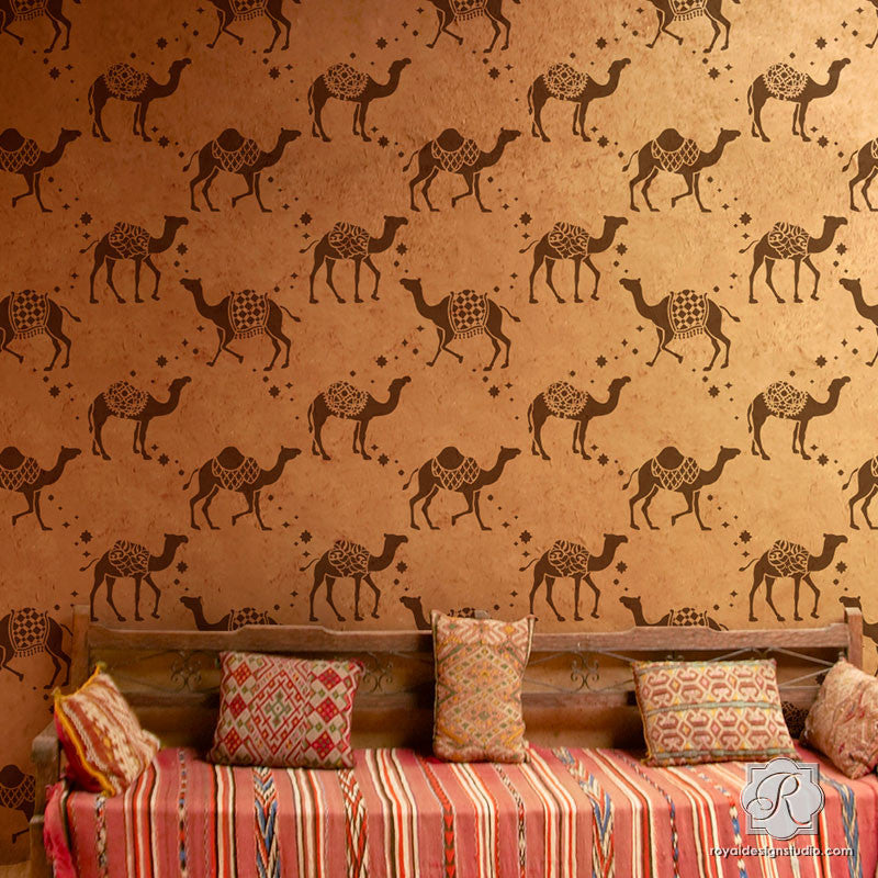 Camel Safari Wall Stencil - Reusable DIY Wall Painting Template for Home Decor, Kids Room & Nursery - Perfect for Bedroom, Living Room & Nursery Wall Art Projects