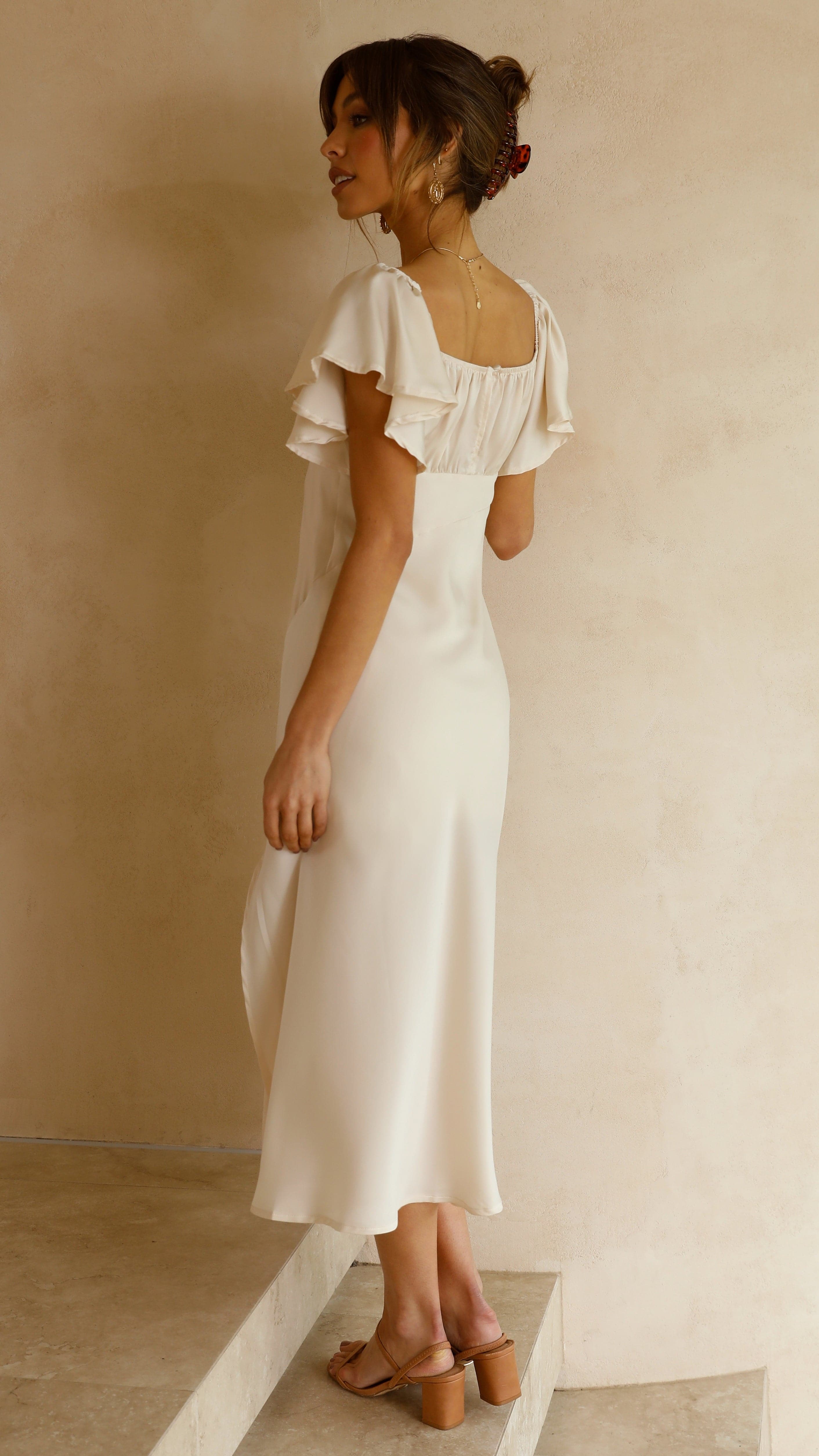 Louisa Midi Dress Ivory - Elegant Flowy Summer Dress for Women | Perfect for Beach Vacations, Weddings & Date Nights
