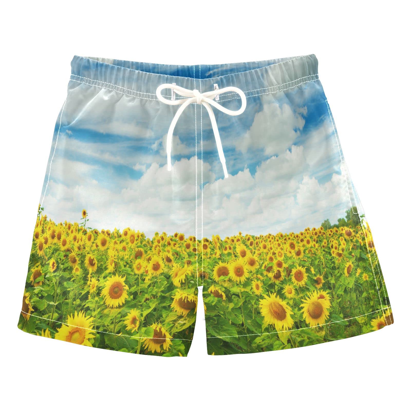 AMICHIC Boys Sunflower Swim Trunks with Mesh Lining - Quick Dry Beach Shorts, Adjustable Waist for Swimming & Summer Activities