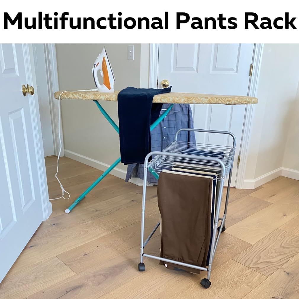 Evelots 20-Pants Rolling Closet Organizer with Hangers - Space-Saving Trolley Cart for Jeans, Skirts & Trousers | Perfect for Bedroom, Walk-In Closet & Laundry Room Organization