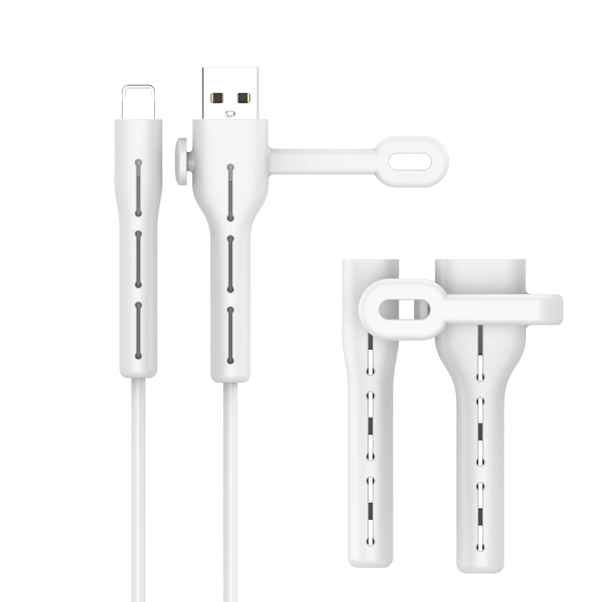 NURWOUE 2-Pack Cable Protector for iPhone iPad - Lightning to USB Charger Cable Saver, Cord Organizer & Management for Bundling Wires (White) - Perfect for Home, Office & Travel Cable Organization