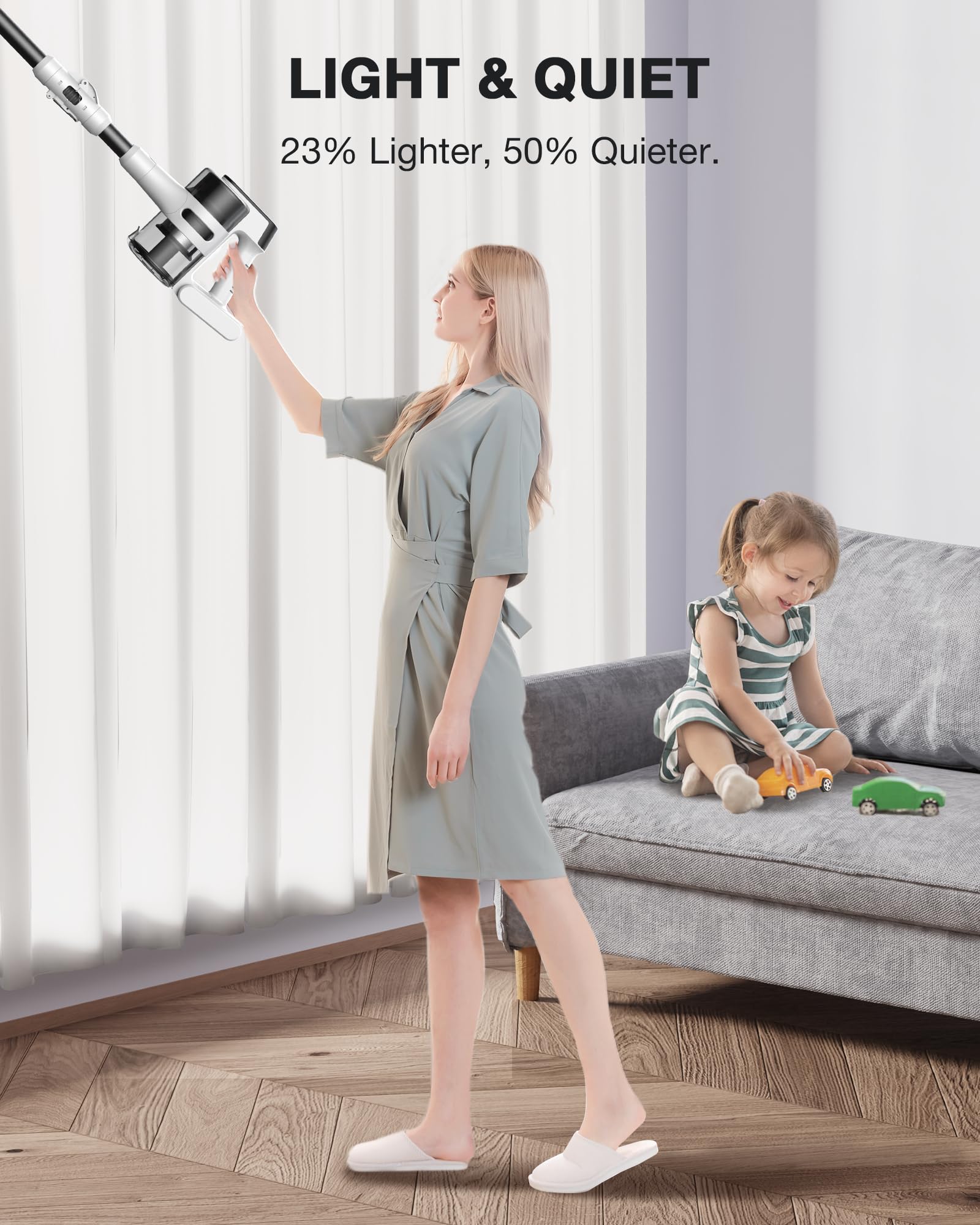 45KPA Cordless Stick Vacuum Cleaner - Rechargeable, Lightweight & Powerful for Carpets, Hardwood Floors & Pet Hair - 9-in-1 Multi-Surface Cleaning with Bendable Wand - Ultra Quiet for Home Use - Perfect for Daily Cleaning, Pet Owners & Allergy Sufferers