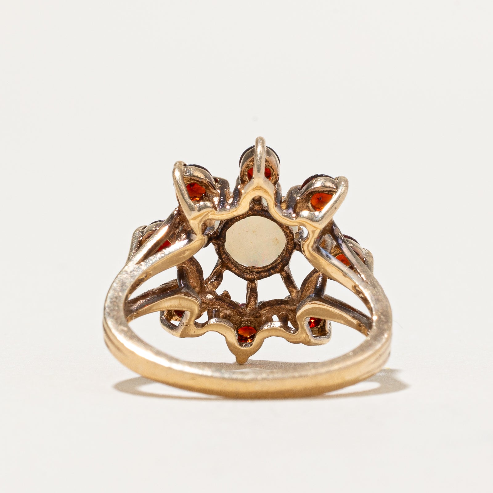 Opal & Garnet Cocktail Ring - 1.12 Carat Total Weight (CTW) - Size 5.25 - Elegant Statement Jewelry for Evening Parties, Weddings & Special Occasions