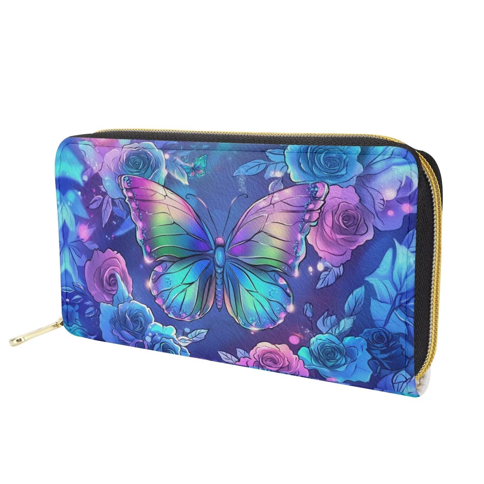 FOR U DESIGNS Women's PU Leather Clutch Purse - Slim Lightweight Wallet with Butterfly Print - Credit Card Holder & Phone Wallet - Perfect for Evening Parties, Travel, and Daily Use